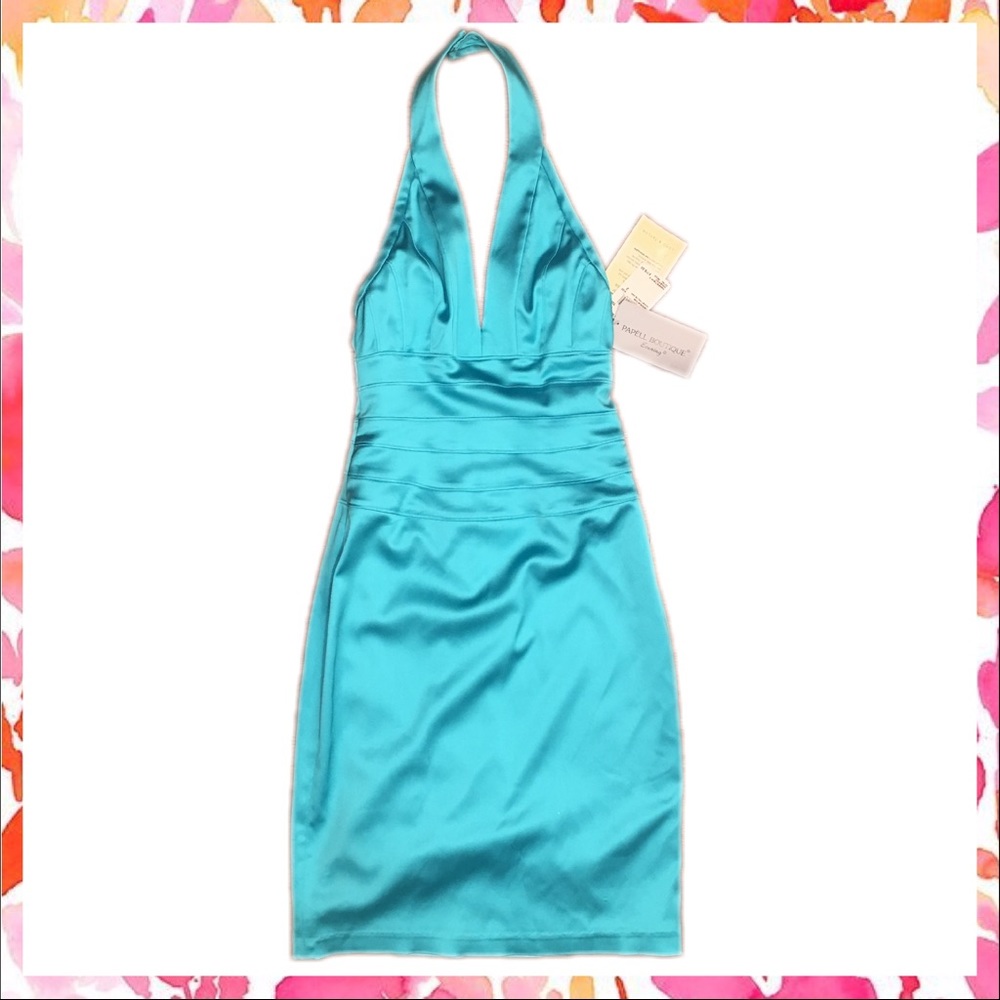 NWT Adrianna Papell Turquoise Short Halter Dress